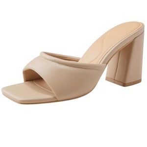 Chunky Beige Nude Block Heel Sandals | Size 10